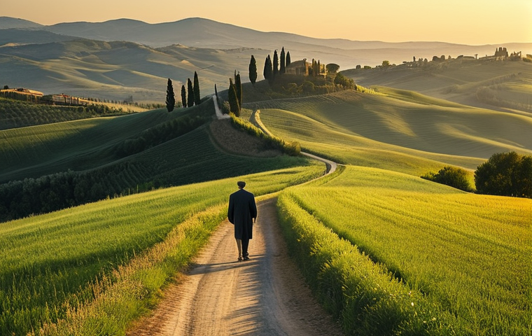 용서가 사회적 관계에 미치는 영향 - **Image of a serene Italian landscape:** "Rolling hills of Tuscany at sunset, bathed in golden light...